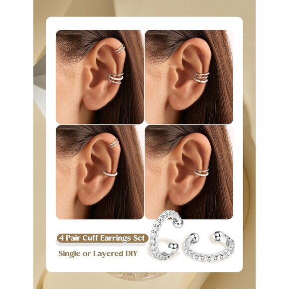 Classic-White Gold Plated NonPierced Adjustable Fake Ear Cuff Earrings for Women - Picture 3 of 6